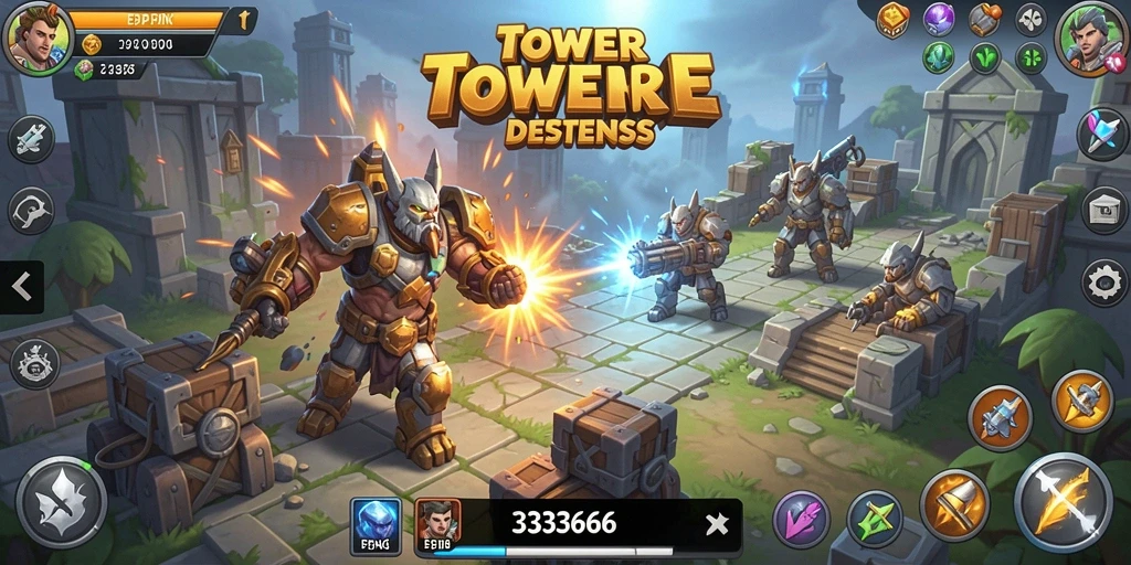 Tampilan permainan Tower Defense yang seru dan mendebarkan.