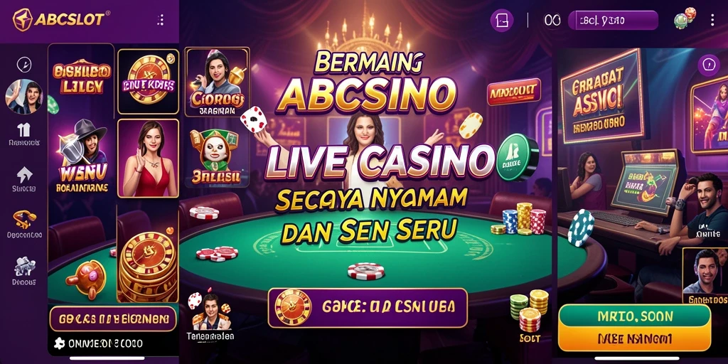 Menggambarkan momen seru gameplay Live Casino di ABCSLOT.