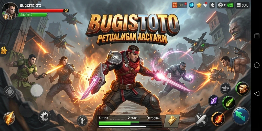 Screenshot gameplay BUGISTOTO menampilkan adegan aksi yang mendebarkan.