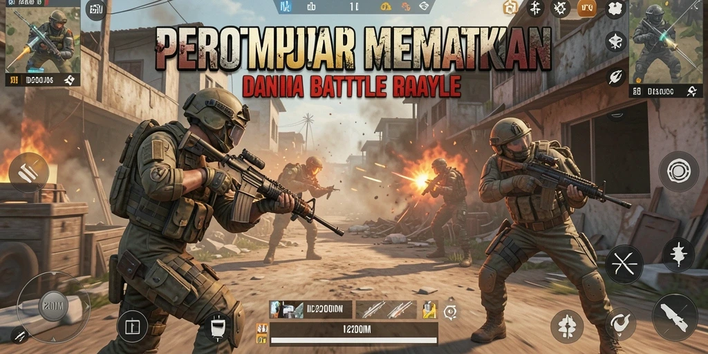 Tangkapan layar gameplay D200M menampilkan aksi pertempuran Battle Royale yang mendebarkan.