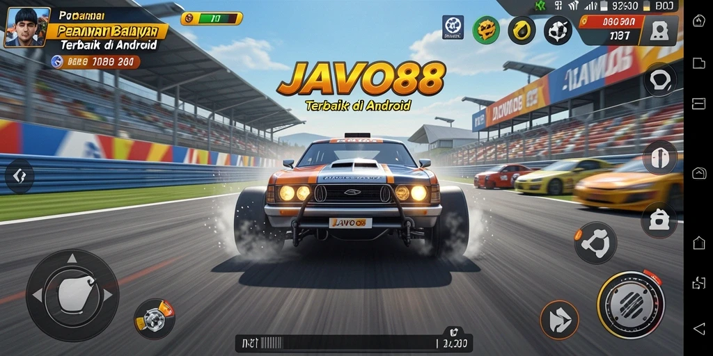 Tampilan gameplay seru balap mobil di JAVO88.