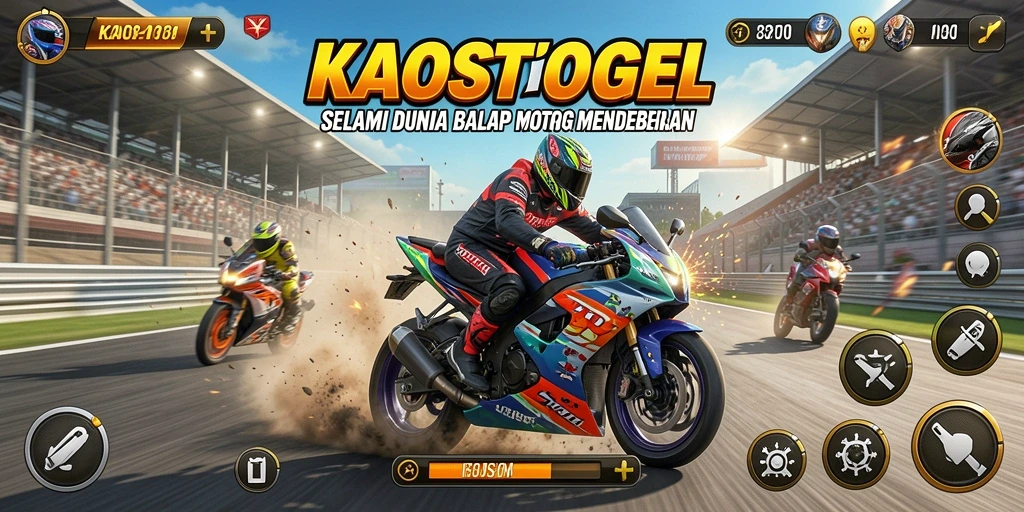 Gameplay KAOSTOGEL yang mendebarkan dengan lintasan balap yang seru.