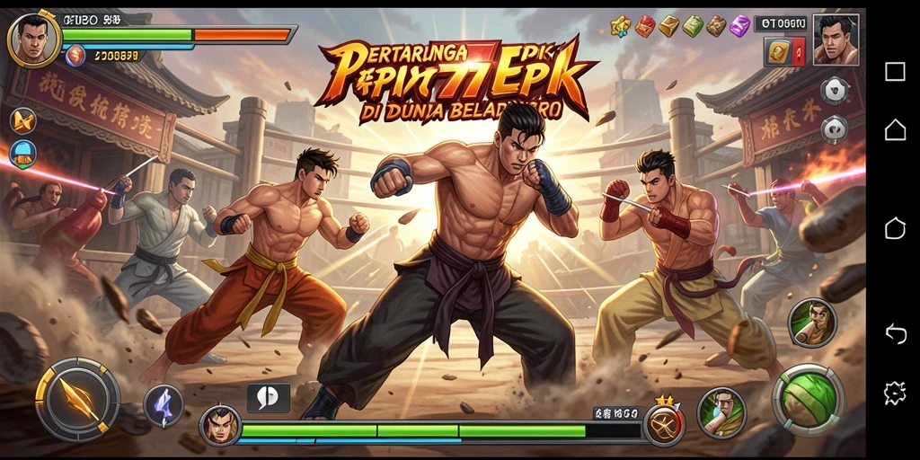 Tampilan gameplay PT777 dengan pertarungan sengit dan karakter yang beragam.