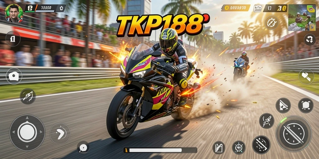 Screenshot TKP188 yang menunjukkan aksi balapan mendebarkan di lintasan.